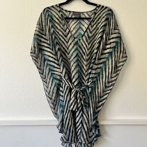 Elif Jordan Taylor Womens Small Short Sheer Coverup V-Neck Belted Beach Pool